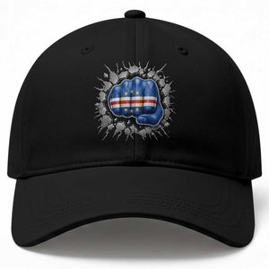 Cape Verde Flag Fist Power Stone Wall Break Graphic Baseball Cap Cabo Verde Strong Roots National Pride TS02 Print Your Wear