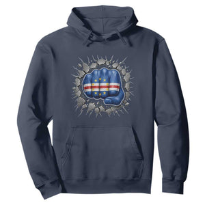Cape Verde Flag Fist Power Stone Wall Break Graphic Hoodie Cabo Verde Strong Roots National Pride TS02 Navy Print Your Wear