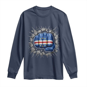 Cape Verde Flag Fist Power Stone Wall Break Graphic Long Sleeve Shirt Cabo Verde Strong Roots National Pride TS02 Navy Print Your Wear