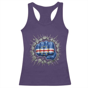 Cape Verde Flag Fist Power Stone Wall Break Graphic Racerback Tank Top Cabo Verde Strong Roots National Pride TS02 Purple Print Your Wear