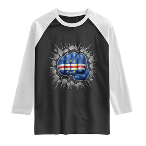 Cape Verde Flag Fist Power Stone Wall Break Graphic Raglan Shirt Cabo Verde Strong Roots National Pride TS02 Black White Print Your Wear