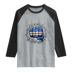Cape Verde Flag Fist Power Stone Wall Break Graphic Raglan Shirt Cabo Verde Strong Roots National Pride TS02 Heather Gray Black Print Your Wear