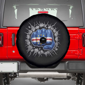 Cape Verde Flag Fist Power Stone Wall Break Graphic Spare Tire Cover Cabo Verde Strong Roots National Pride TS02 Black Print Your Wear