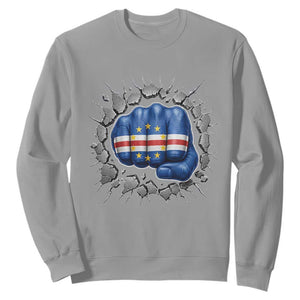 Cape Verde Flag Fist Power Stone Wall Break Graphic Sweatshirt Cabo Verde Strong Roots National Pride TS02 Sport Gray Print Your Wear