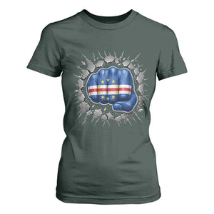 Cape Verde Flag Fist Power Stone Wall Break Graphic T Shirt For Women Cabo Verde Strong Roots National Pride TS02 Dark Forest Green Print Your Wear