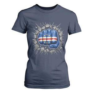 Cape Verde Flag Fist Power Stone Wall Break Graphic T Shirt For Women Cabo Verde Strong Roots National Pride TS02 Navy Print Your Wear