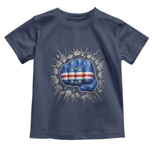 Cape Verde Flag Fist Power Stone Wall Break Graphic Toddler T Shirt Cabo Verde Strong Roots National Pride TS02 Navy Print Your Wear