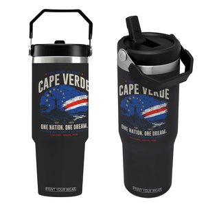 Cape Verde Small Islands Big Hearts Pride Flip Straw Tumbler Cabo Verde One Nation One Dream Distressed Flag TS02 One Size: 30 oz Black Print Your Wear