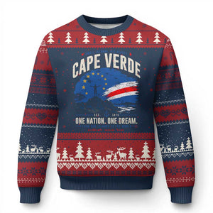 Cape Verde Small Islands Big Hearts Pride Ugly Christmas Sweater Cabo Verde One Nation One Dream Distressed Flag TS02 Navy Red Print Your Wear