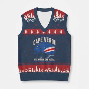 Cape Verde Small Islands Big Hearts Pride V-Neck Knit Sweater Vest Cabo Verde One Nation One Dream Distressed Flag TS02 Navy Red Print Your Wear