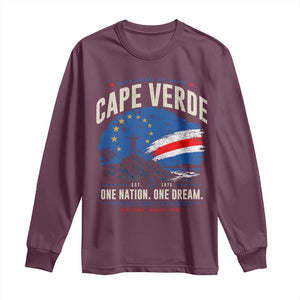 Cape Verde Small Islands Big Hearts Pride Long Sleeve Shirt Cabo Verde One Nation One Dream Distressed Flag TS02 Maroon Print Your Wear