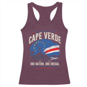 Cape Verde Small Islands Big Hearts Pride Racerback Tank Top Cabo Verde One Nation One Dream Distressed Flag TS02 Maroon Print Your Wear