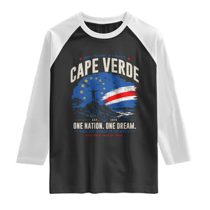 Cape Verde Small Islands Big Hearts Pride Raglan Shirt Cabo Verde One Nation One Dream Distressed Flag TS02 Black White Print Your Wear