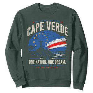 Cape Verde Small Islands Big Hearts Pride Sweatshirt Cabo Verde One Nation One Dream Distressed Flag TS02 Dark Forest Green Print Your Wear