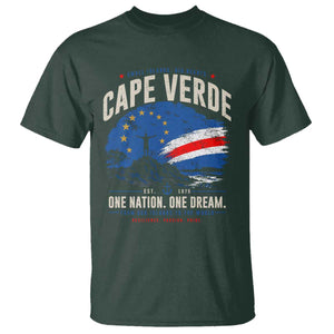 Cape Verde Small Islands Big Hearts Pride T Shirt Cabo Verde One Nation One Dream Distressed Flag TS02 Dark Forest Green Print Your Wear