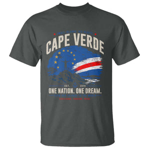 Cape Verde Small Islands Big Hearts Pride T Shirt Cabo Verde One Nation One Dream Distressed Flag TS02 Dark Heather Print Your Wear