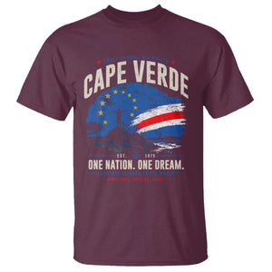 Cape Verde Small Islands Big Hearts Pride T Shirt Cabo Verde One Nation One Dream Distressed Flag TS02 Maroon Print Your Wear
