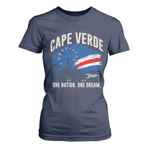Cape Verde Small Islands Big Hearts Pride T Shirt For Women Cabo Verde One Nation One Dream Distressed Flag TS02 Navy Print Your Wear