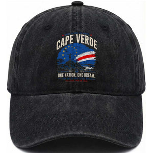 Cape Verde Small Islands Big Hearts Pride Washed Cotton Baseball Cap Cabo Verde One Nation One Dream Distressed Flag TS02 Print Your Wear