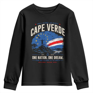 Cape Verde Small Islands Big Hearts Pride Youth Sweatshirt Cabo Verde One Nation One Dream Distressed Flag TS02 Black Print Your Wear