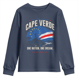 Cape Verde Small Islands Big Hearts Pride Youth Sweatshirt Cabo Verde One Nation One Dream Distressed Flag TS02 Navy Print Your Wear