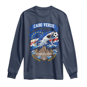 Cabo Verde Tubarões Azuis Soccer Pride Long Sleeve Shirt Cape Verde Blue Sharks Football Fans TS02 Navy Print Your Wear