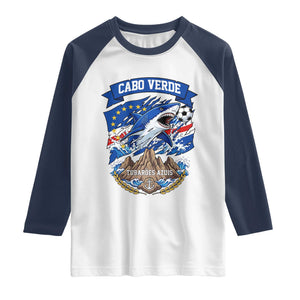 Cabo Verde Tubarões Azuis Soccer Pride Raglan Shirt Cape Verde Blue Sharks Football Fans TS02 White Navy Print Your Wear