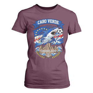 Cabo Verde Tubarões Azuis Soccer Pride T Shirt For Women Cape Verde Blue Sharks Football Fans TS02 Maroon Print Your Wear