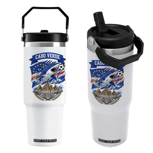 Cabo Verde Tubarões Azuis Soccer Pride Flip Straw Tumbler Cape Verde Blue Sharks Football Fans TS02 One Size: 30 oz White Print Your Wear