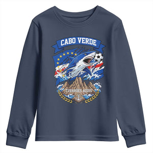 Cabo Verde Tubarões Azuis Soccer Pride Youth Sweatshirt Cape Verde Blue Sharks Football Fans TS02 Navy Print Your Wear