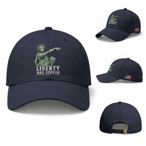 Liberty Has Spoken Pointing Statue Parody Baseball Cap Funny Sarcastic Basketball Sports Viral Meme Americana TS02 Baseball Cap Universal Fit Navy Print Your Wear