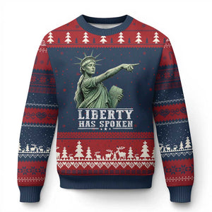 Liberty Has Spoken Pointing Statue Parody Ugly Christmas Sweater Funny Sarcastic Basketball Sports Viral Meme Americana TS02 Navy Red Print Your Wear