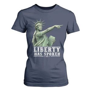 Liberty Has Spoken Pointing Statue Parody T Shirt For Women Funny Sarcastic Basketball Sports Viral Meme Americana TS02 Navy Print Your Wear