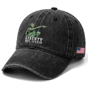 Liberty Has Spoken Pointing Statue Parody Washed Cotton Baseball Cap Funny Sarcastic Basketball Sports Viral Meme Americana TS02 Print Your Wear