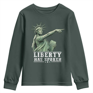 Liberty Has Spoken Pointing Statue Parody Youth Sweatshirt Funny Sarcastic Basketball Sports Viral Meme Americana TS02 Dark Forest Green Print Your Wear