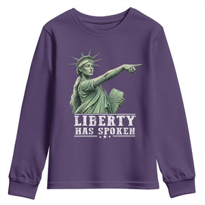 Liberty Has Spoken Pointing Statue Parody Youth Sweatshirt Funny Sarcastic Basketball Sports Viral Meme Americana TS02 Purple Print Your Wear
