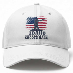 Idaho Shoots Back Distressed American Flag Baseball Cap Cowboy Gunslinger Graphic