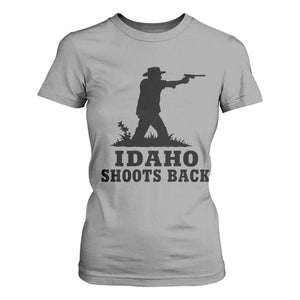 Idaho Shoots Back Minimalist Gunslinger Silhouette State Pride Graphic T Shirt For Women