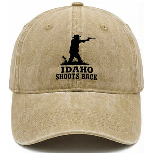 Idaho Shoots Back Minimalist Gunslinger Silhouette State Pride Graphic Washed Cotton Baseball Cap