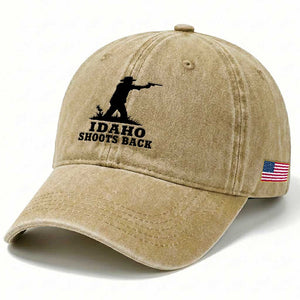 Idaho Shoots Back Minimalist Gunslinger Silhouette State Pride Graphic Washed Cotton Baseball Cap