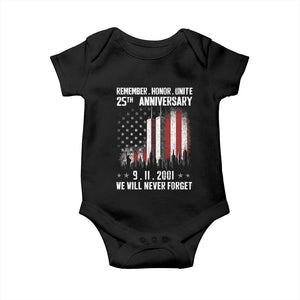 Remember Honor Unite 9 11 Memorial 25th Anniversary Baby Onesie We Will Never Forget Patriotic American Flag