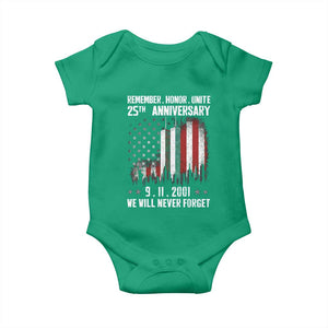 Remember Honor Unite 9 11 Memorial 25th Anniversary Baby Onesie We Will Never Forget Patriotic American Flag
