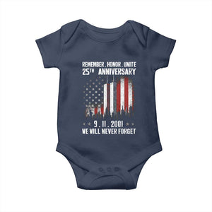 Remember Honor Unite 9 11 Memorial 25th Anniversary Baby Onesie We Will Never Forget Patriotic American Flag