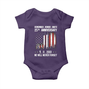 Remember Honor Unite 9 11 Memorial 25th Anniversary Baby Onesie We Will Never Forget Patriotic American Flag