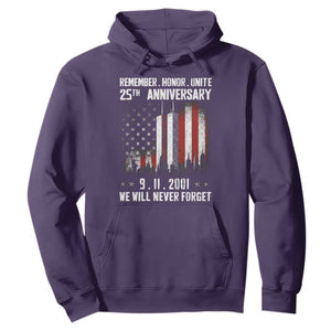 Remember Honor Unite 9 11 Memorial 25th Anniversary Hoodie We Will Never Forget Patriotic American Flag