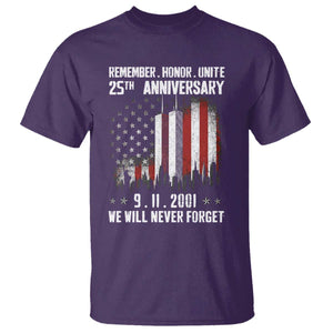 Remember Honor Unite 9 11 Memorial 25th Anniversary T Shirt We Will Never Forget Patriotic American Flag
