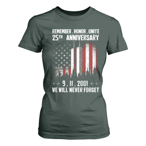 Remember Honor Unite 9 11 Memorial 25th Anniversary T Shirt For Women We Will Never Forget Patriotic American Flag
