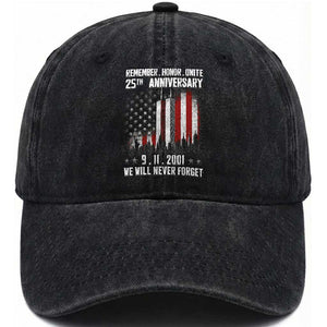 Remember Honor Unite 9 11 Memorial 25th Anniversary Washed Cotton Baseball Cap We Will Never Forget Patriotic American Flag
