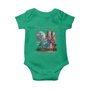 We Will Never Forget 9 11 Memorial 25th Anniversary Baby Onesie Patriotic American Flag Ribbon