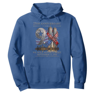We Will Never Forget 9 11 Memorial 25th Anniversary Hoodie Patriotic American Flag Ribbon